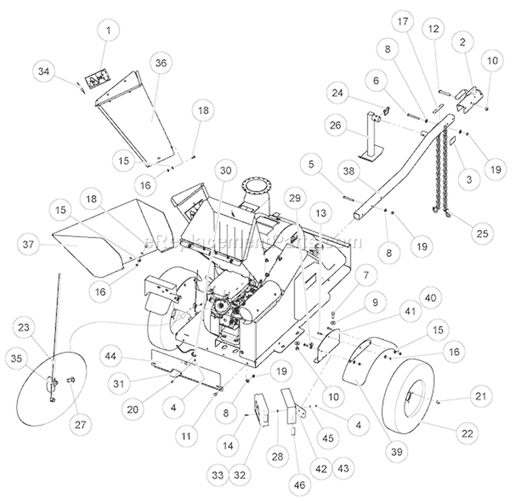 Hitch,áWheel,áAndáFenderáAssy.á(Euro) Diagram and Parts List for SC5670B 75524 Bear Cat Chipper Shredder